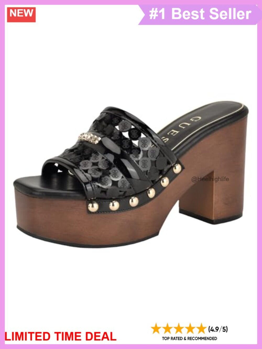 Laser-Cut Faux Patent Leather Platform Heeled Sandals Slip-On Clog